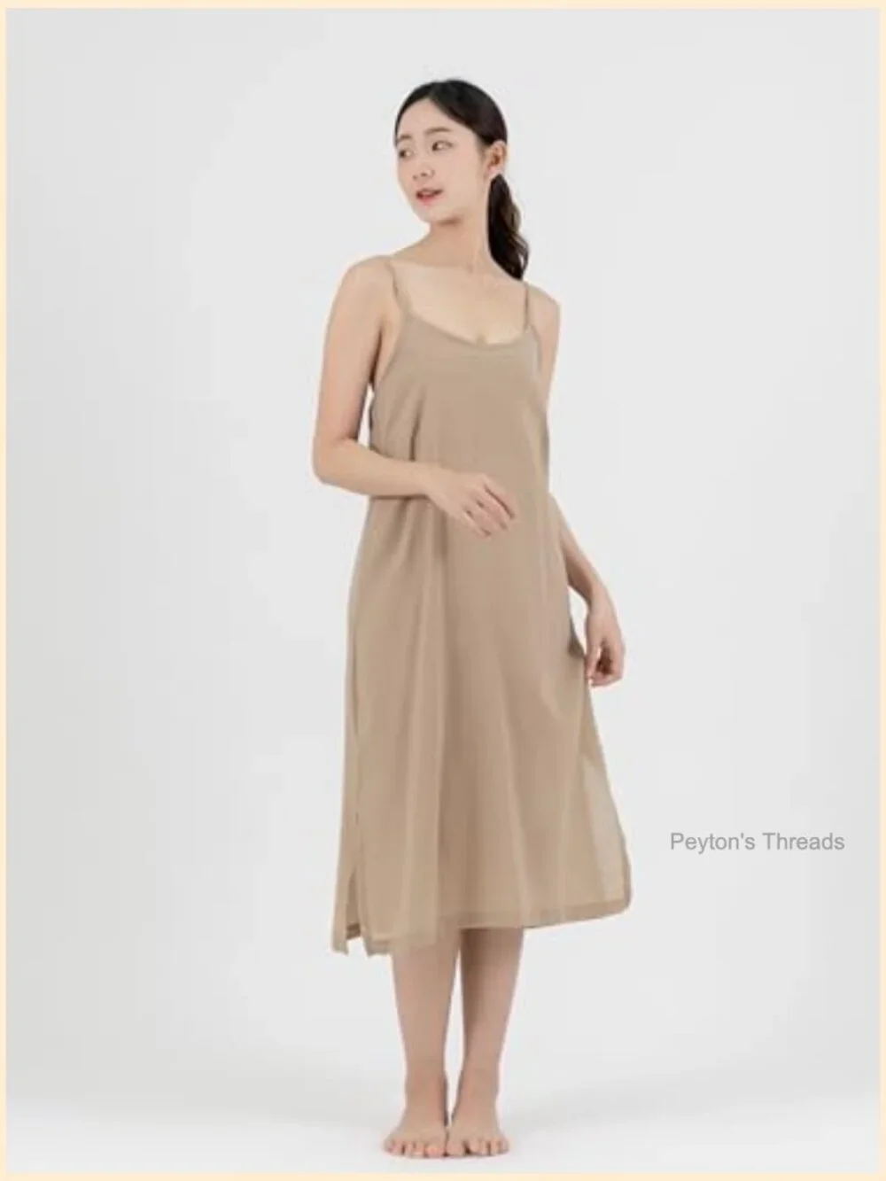 Midi Length Cotton Full Slip Under Dress Adjustable Spaghetti Strap